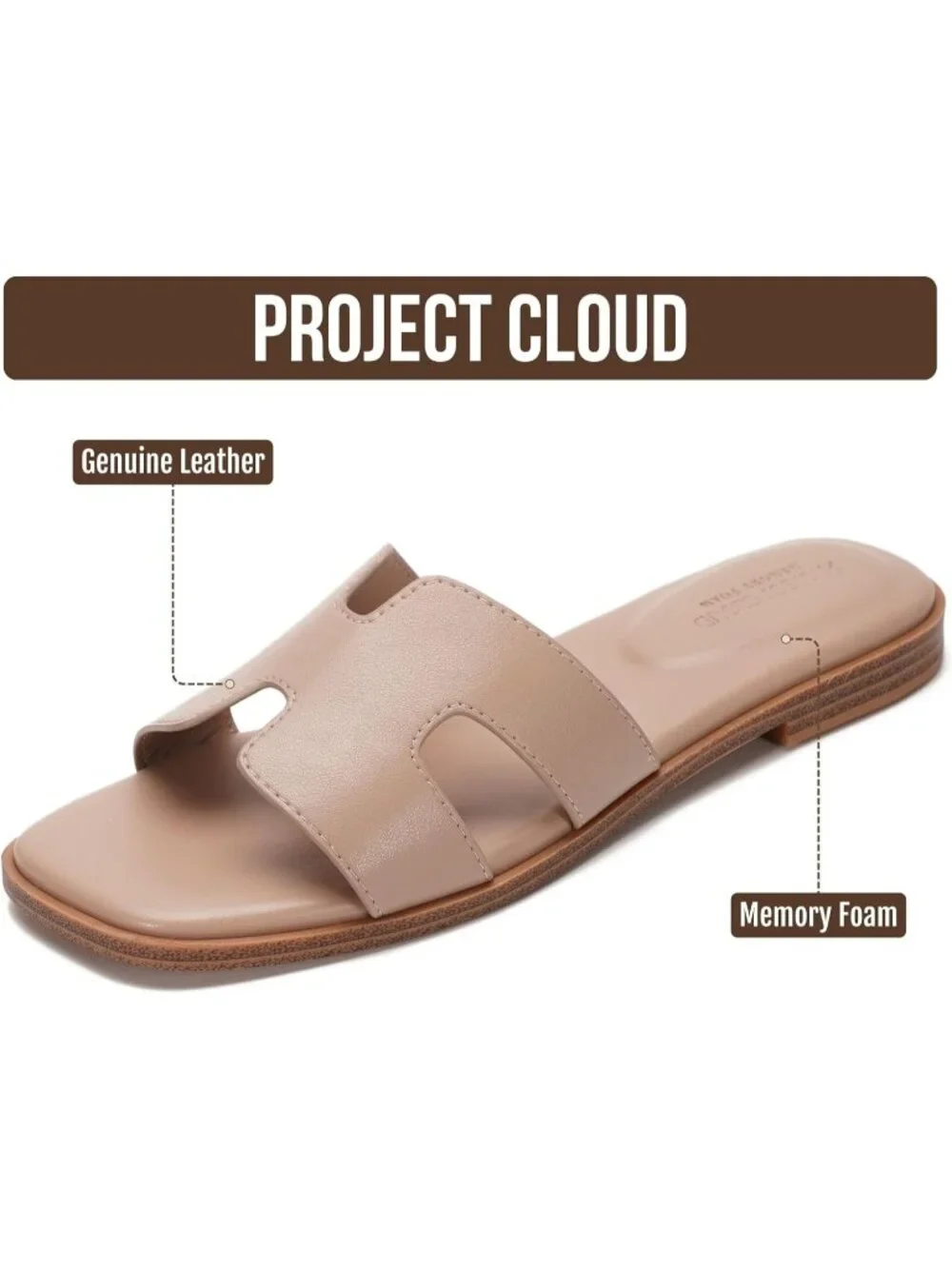 Women's Taupe Suede Genuine Leather Sandals Flat Slide Mule Memory Foam Footwear - Picture 2 of 6